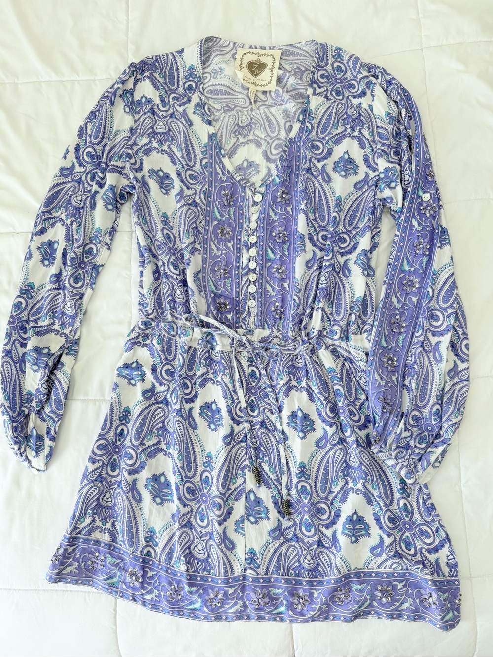 Z&L Europe dress paisley belted size S roll up sleeves